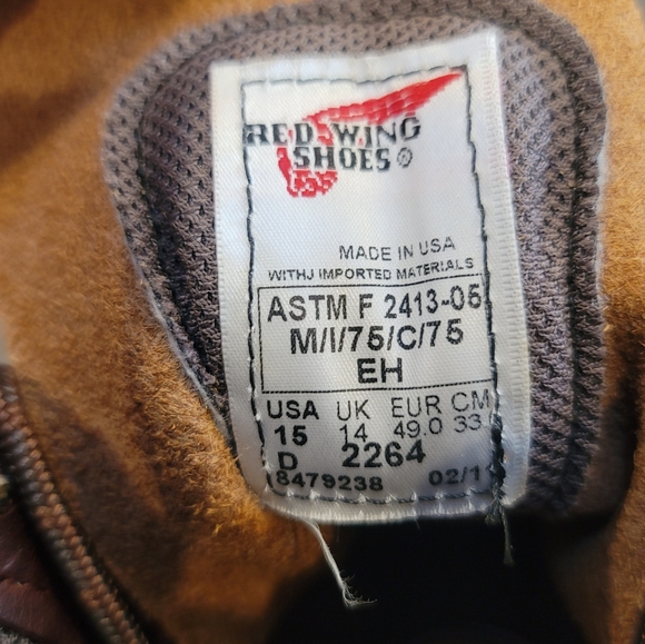 Red Wing Work Boots 2264 Brown Leather Safety Toe Mens Size 15 D - Picture 10 of 11